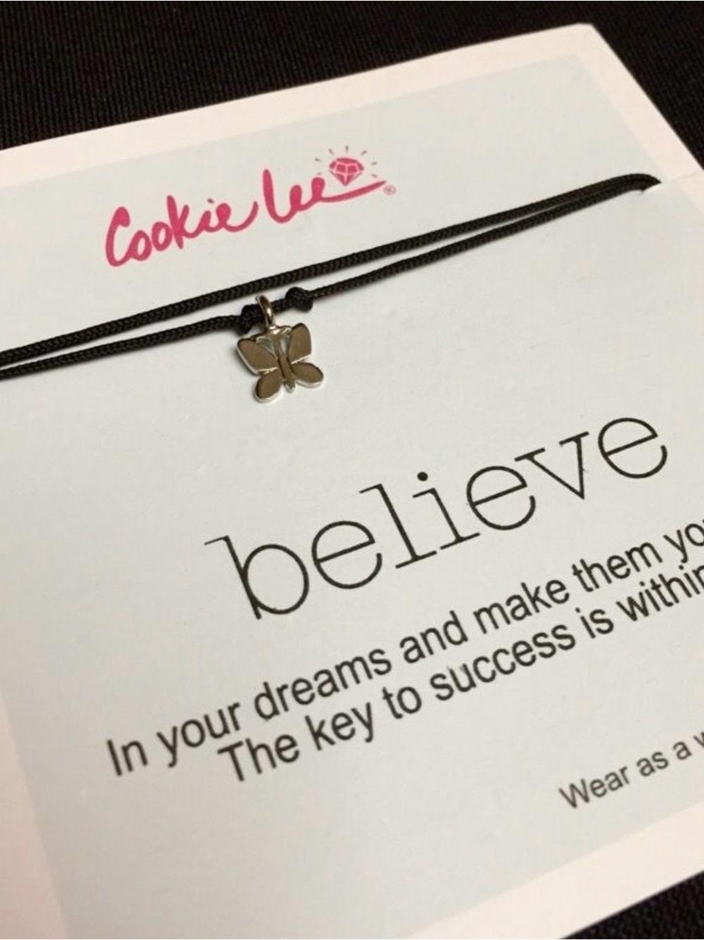 Cookie Lee Silver Butterfly on Black Cord Necklace